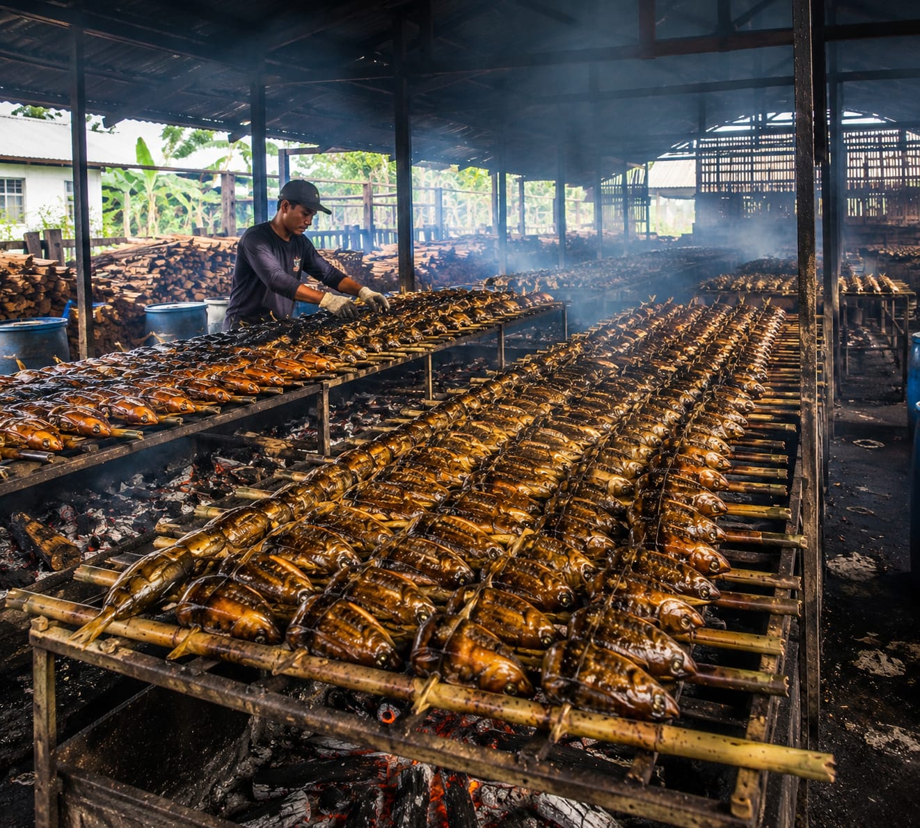 cara mengasap ikan banyak